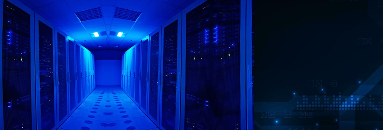 Server room with blue lighting